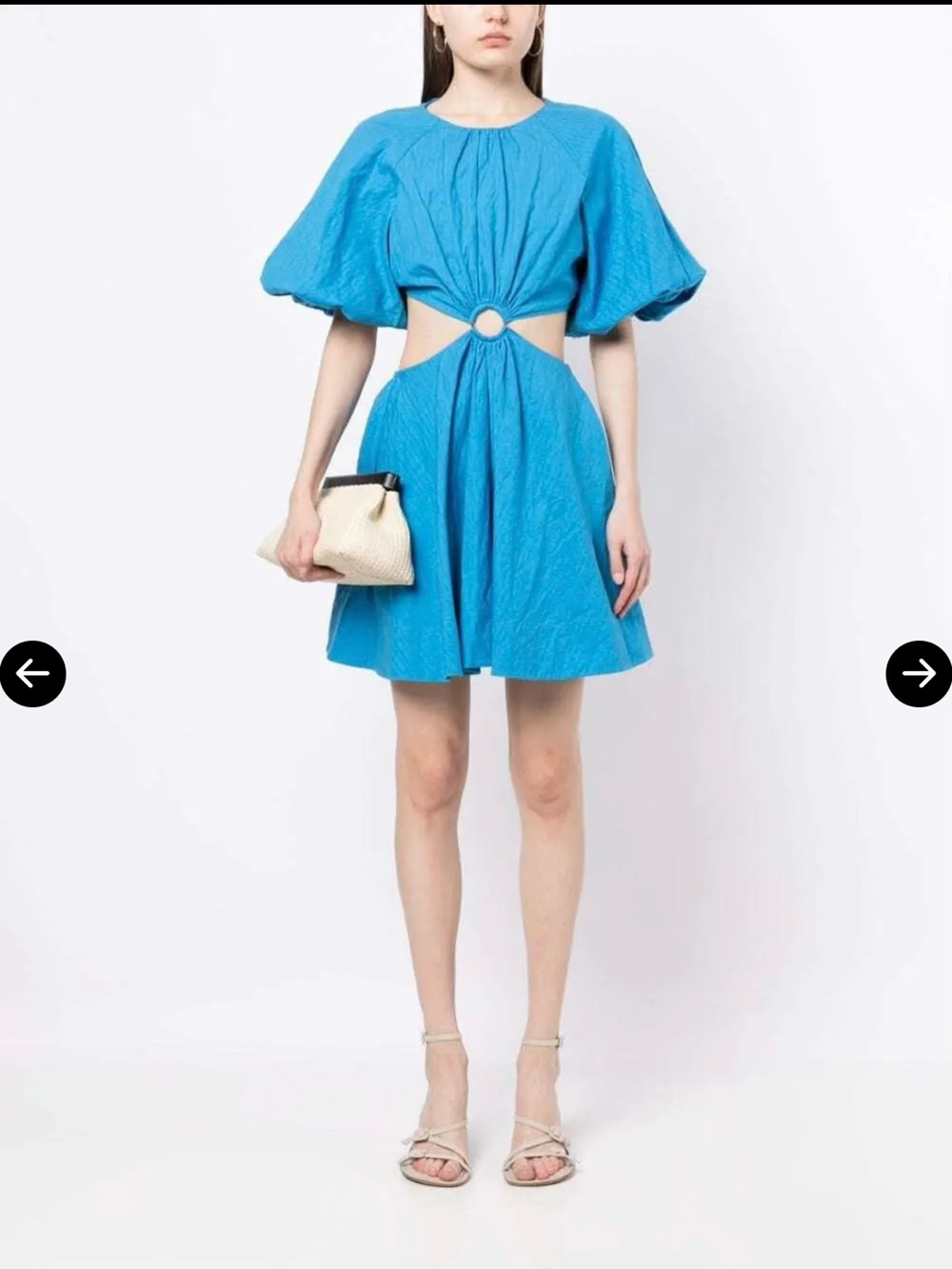 Jason Wu Turquoise Ring-Cutout Puff-Sleeve Mini Dress